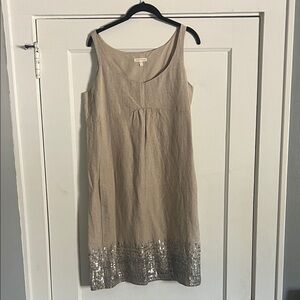 Eileen Fisher Tan Midi Dress with Silver Hem